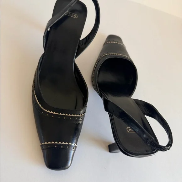 Coach Black Leather Slingback Kitten Heels Size 7 Square Toe - Picture 8 of 8